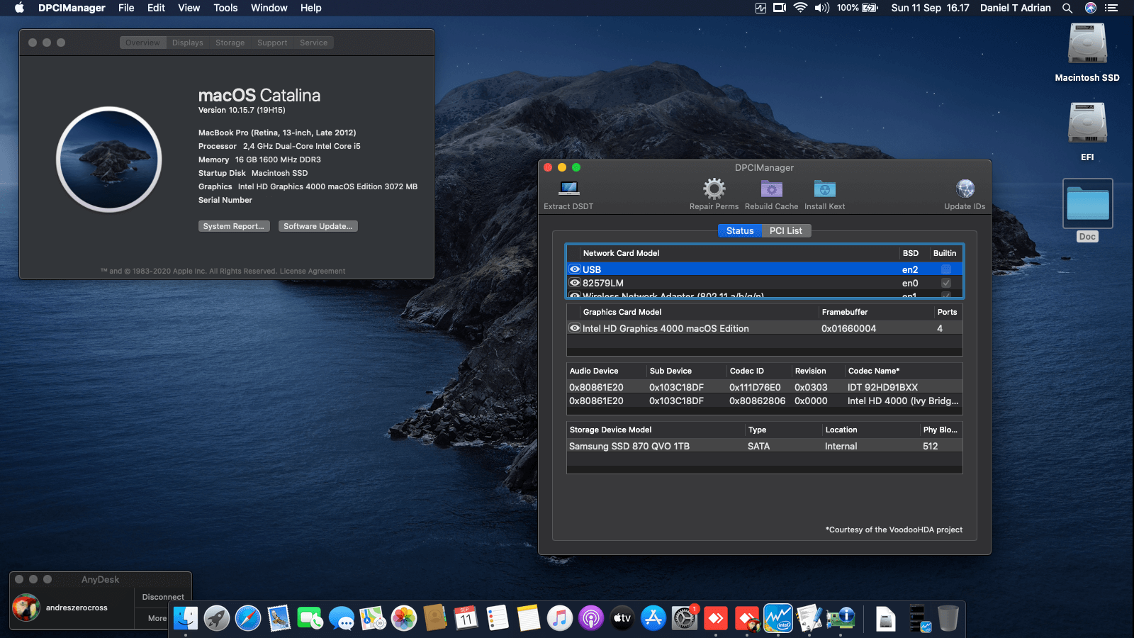 Success Hackintosh macOS Catalina 10.15.7 Build 19H15 at HP Elitebook Folio 9470M